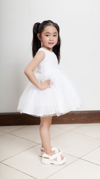 Sleeveless Midi Tulle Dress - White Linen