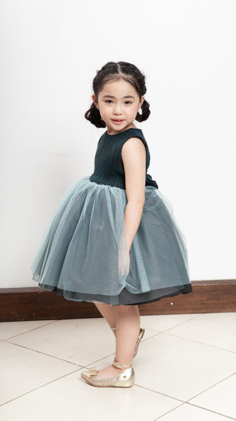 Sleeveless Midi Tulle Dress - Teal Tweed