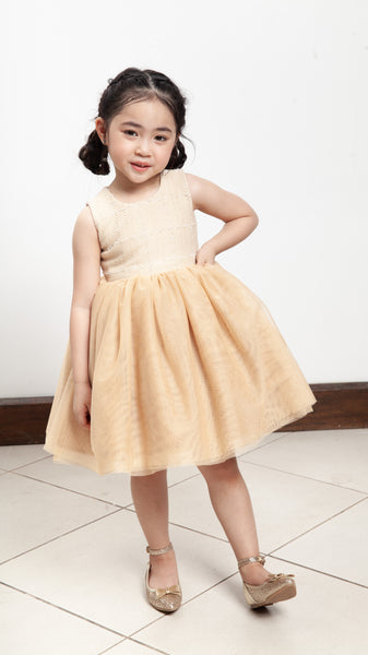 Sleeveless Midi Tulle Dress - Beige Tweed