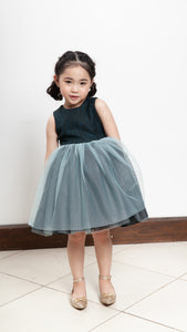 Sleeveless Midi Tulle Dress - Teal Tweed
