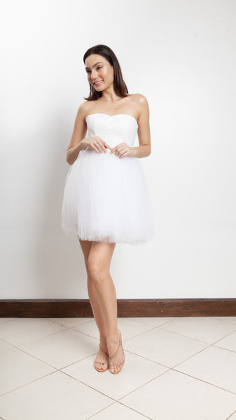 Corset Tulle Doll Dress - White Linen