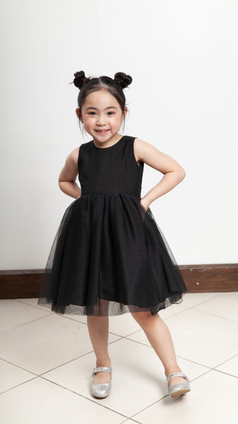 Sleeveless Midi Tulle Dress - Black Linen