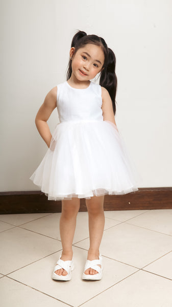 Sleeveless Midi Tulle Dress - White Linen