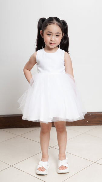 Sleeveless Midi Tulle Dress - White Linen