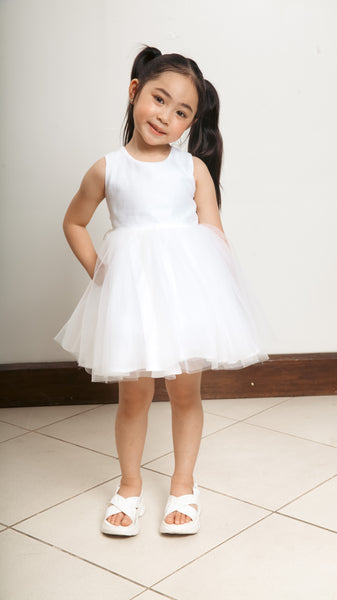 Sleeveless Midi Tulle Dress - White Linen