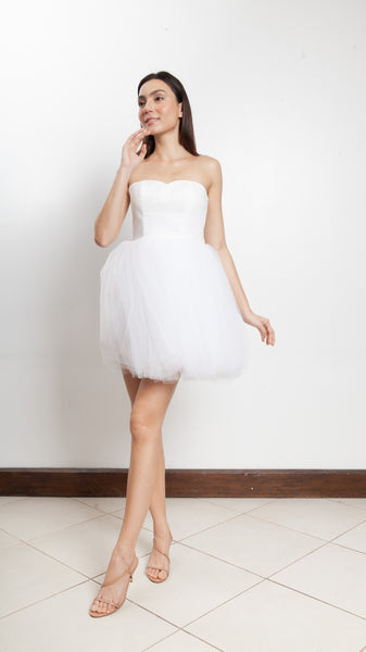 Corset Tulle Doll Dress - White Linen