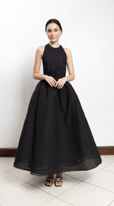 Elastic Waist Criss Cross Back Dress - Black Eyelet