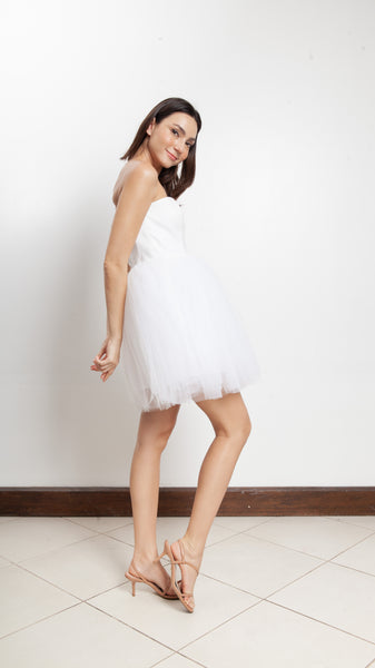 Corset Tulle Doll Dress - White Linen