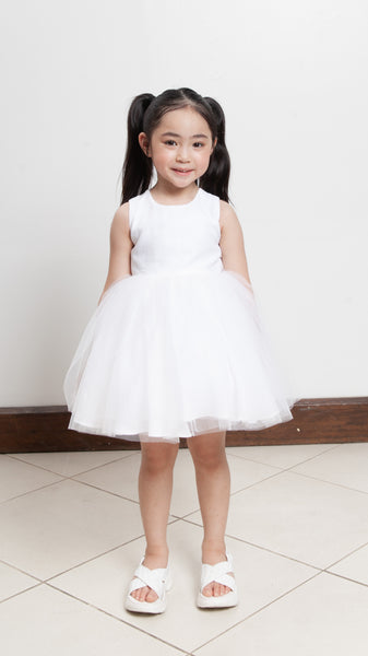 Sleeveless Midi Tulle Dress - White Linen