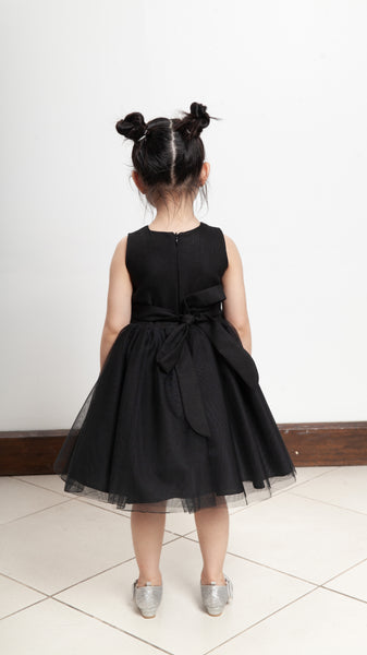 Sleeveless Midi Tulle Dress - Black Linen