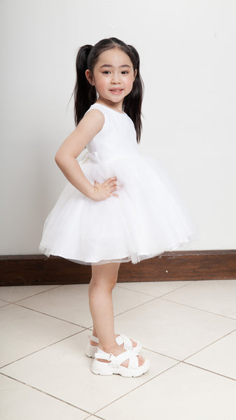 Sleeveless Midi Tulle Dress - White Linen
