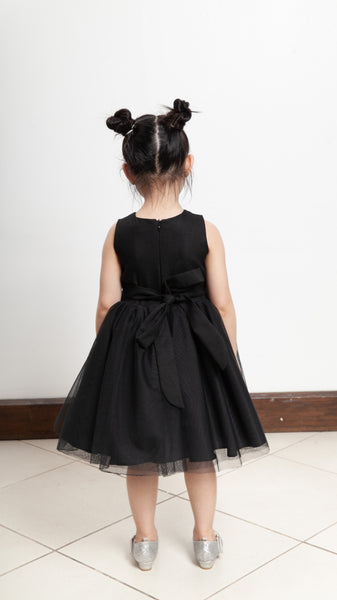 Sleeveless Midi Tulle Dress - Black Linen