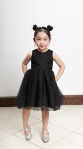 Sleeveless Midi Tulle Dress - Black Linen