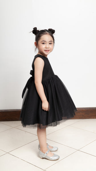 Sleeveless Midi Tulle Dress - Black Linen