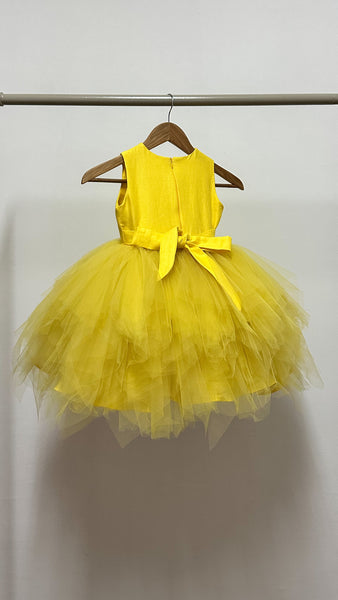 Sleeveless Midi Uneven Hem Tulle Dress - Dark Yellow Linen