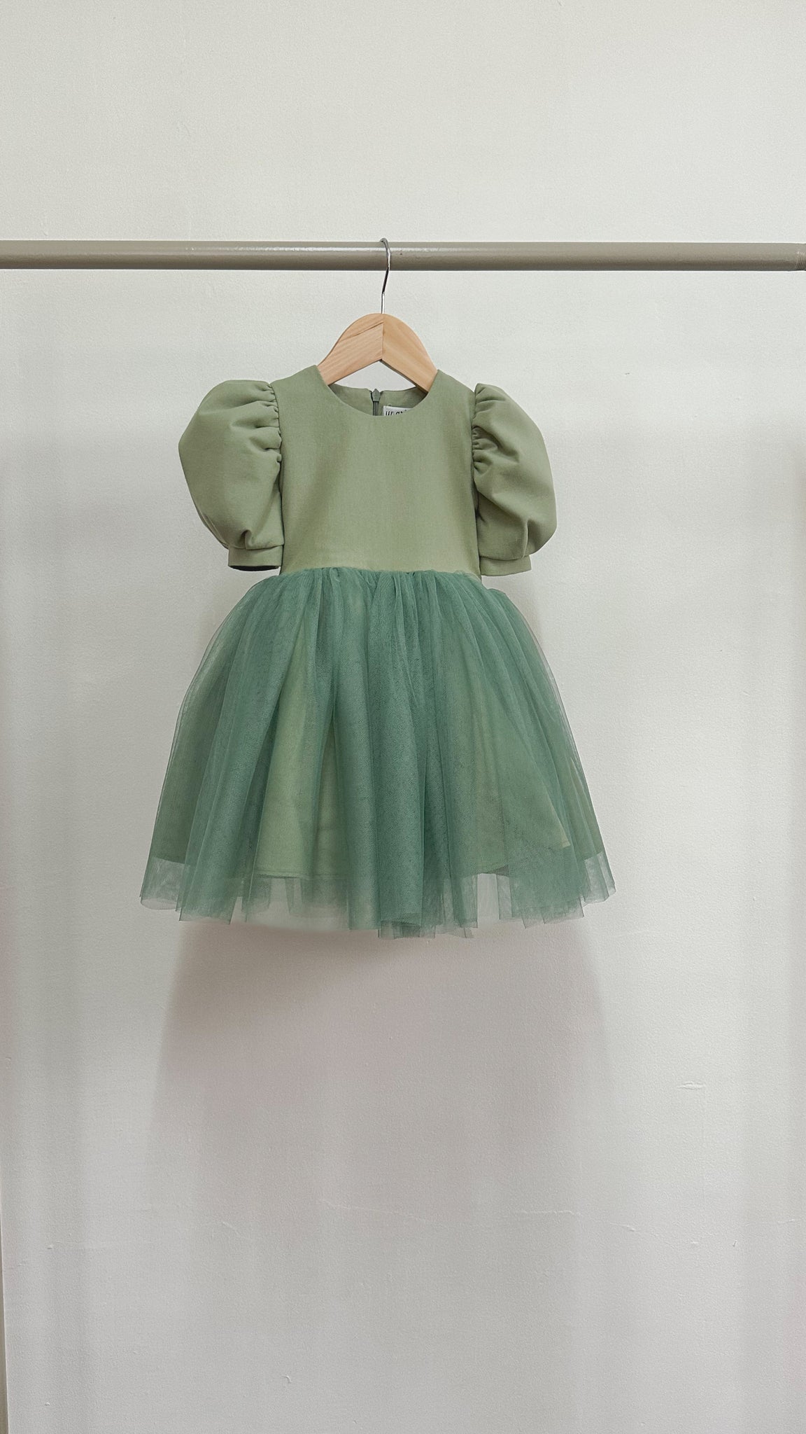 Puff Sleeve Midi Tulle Dress - Sage Linen