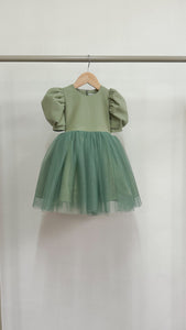 Puff Sleeve Midi Tulle Dress - Sage Linen