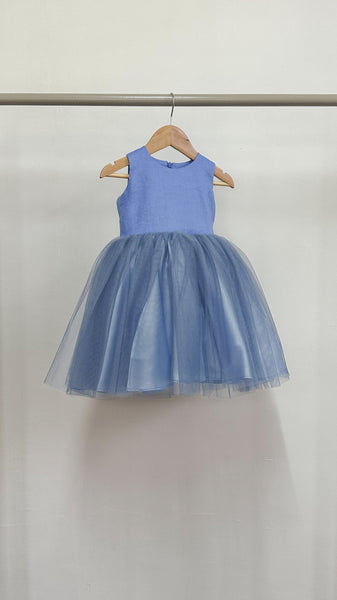 Sleeveless Midi Tulle Dress - Bright Blue Linen