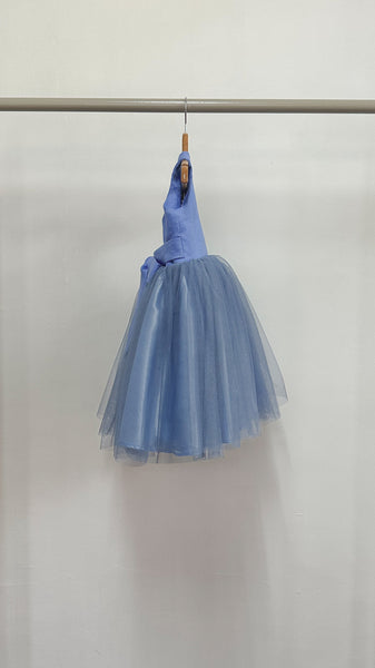 Sleeveless Midi Tulle Dress - Bright Blue Linen