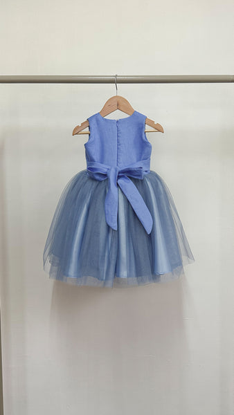 Sleeveless Midi Tulle Dress - Bright Blue Linen