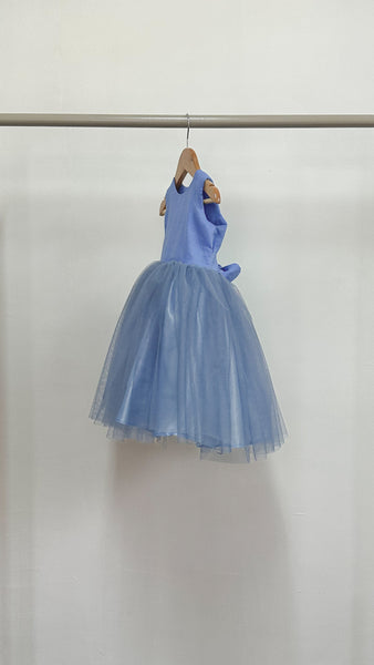 Sleeveless Midi Tulle Dress - Bright Blue Linen