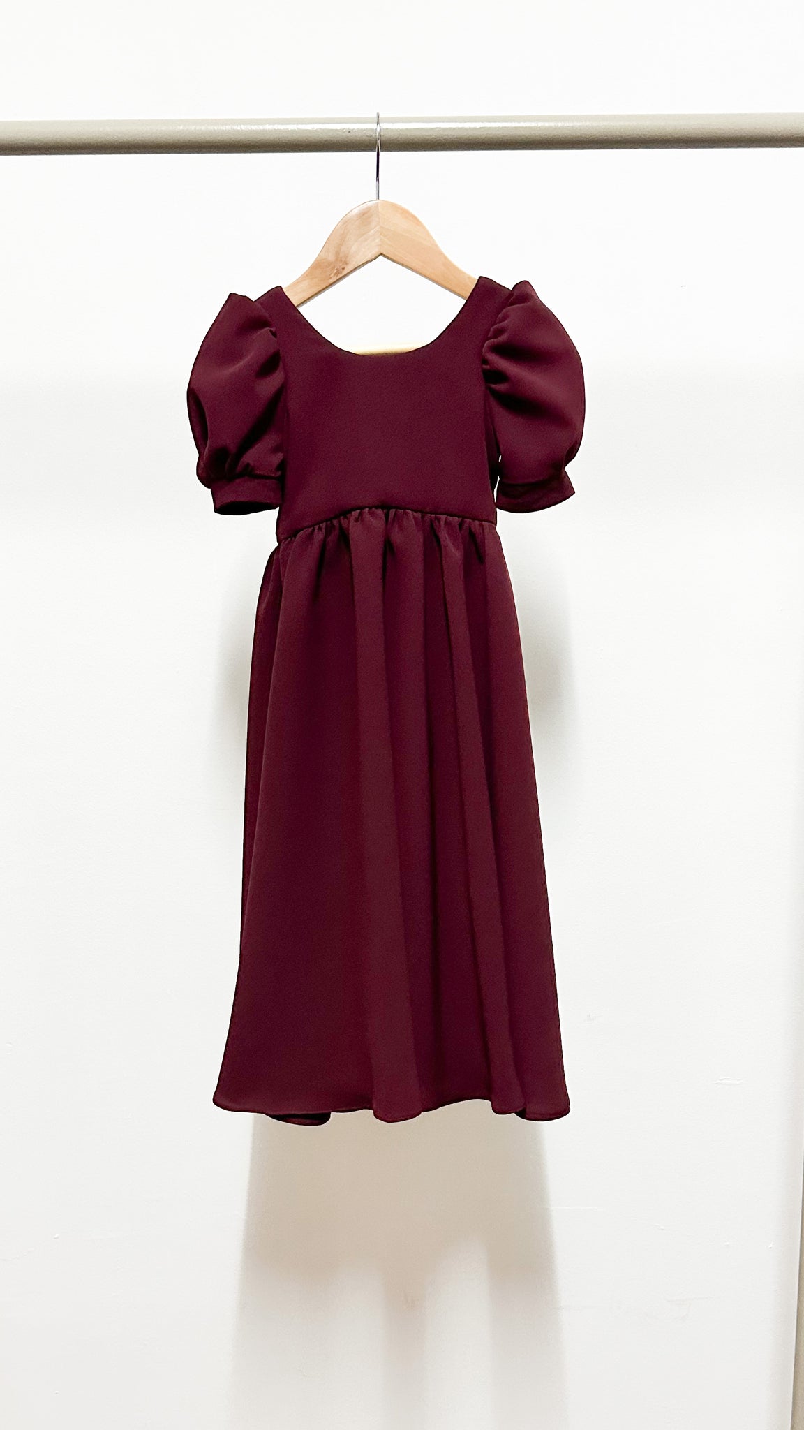 Puff Sleeve Maxi Dress - Maroon Crepe