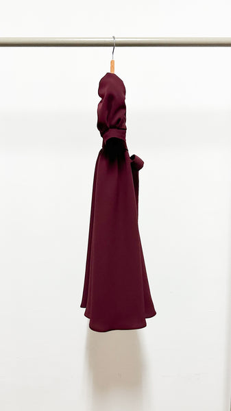 Puff Sleeve Maxi Dress - Maroon Crepe