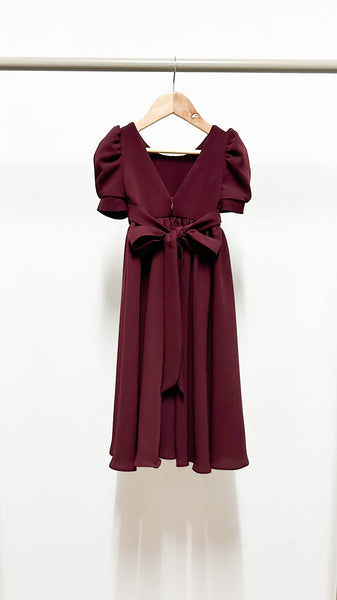 Puff Sleeve Maxi Dress - Maroon Crepe