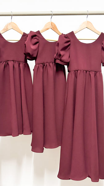 Puff Sleeve Maxi Dress - Maroon Crepe