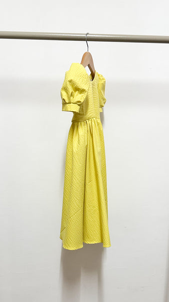 Puff Sleeve Maxi Dress - Yellow Seersucker