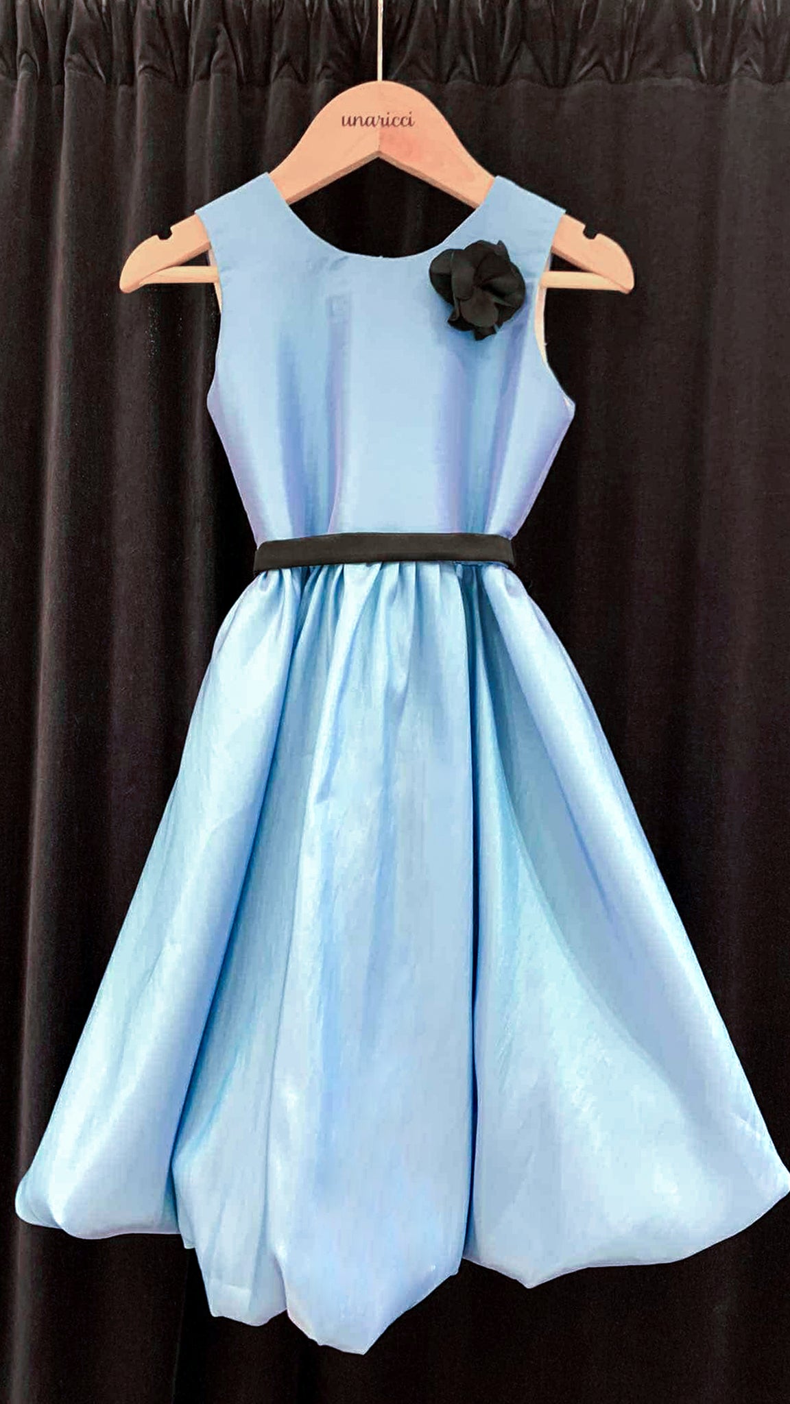 Sleeveless Mushroom Dress with Floret and Belt - Blue