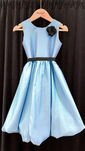 Sleeveless Mushroom Dress with Floret and Belt - Blue