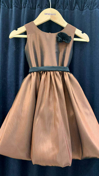 Sleeveless Mushroom Dress with Floret and Belt - Brown