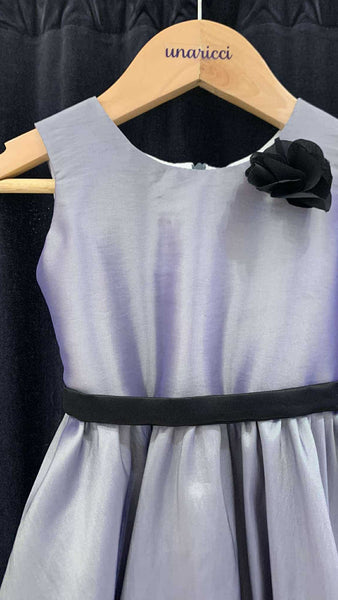 Sleeveless Mushroom Dress with Floret and Belt - Grey