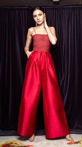 Darabe Wide Hem Jumpsuit - Shimmery Maroon Gazar