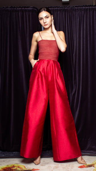 Darabe Wide Hem Jumpsuit - Shimmery Maroon Gazar
