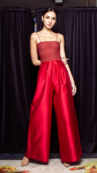 Darabe Wide Hem Jumpsuit - Shimmery Maroon Gazar