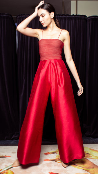 Darabe Wide Hem Jumpsuit - Shimmery Maroon Gazar