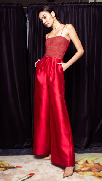 Darabe Wide Hem Jumpsuit - Shimmery Maroon Gazar