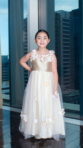 Mini-Me Gold Gazar 3D Peach, Yellow, Pink Flowers Tulle Gown