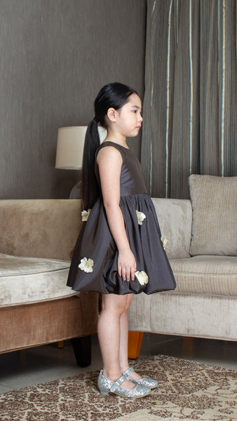 Sleeveless Mushroom Dress with Florets -  Dark Brown