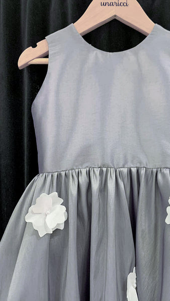 Sleeveless Mushroom Dress with Florets -  Grey