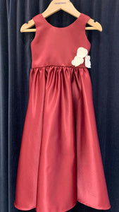 Sleeveless Maxi Dress with Florettes - Maroon Duchess Satin