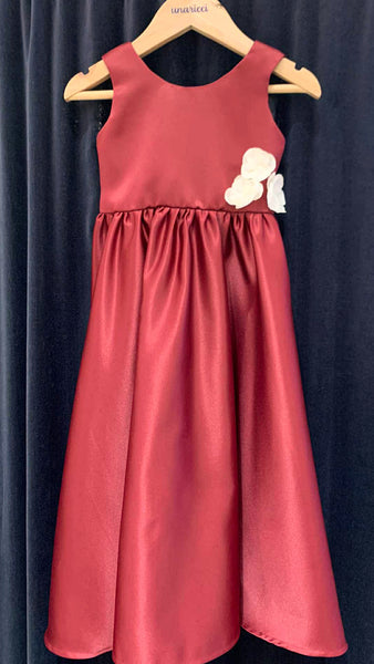 Sleeveless Maxi Dress with Florettes - Maroon Duchess Satin