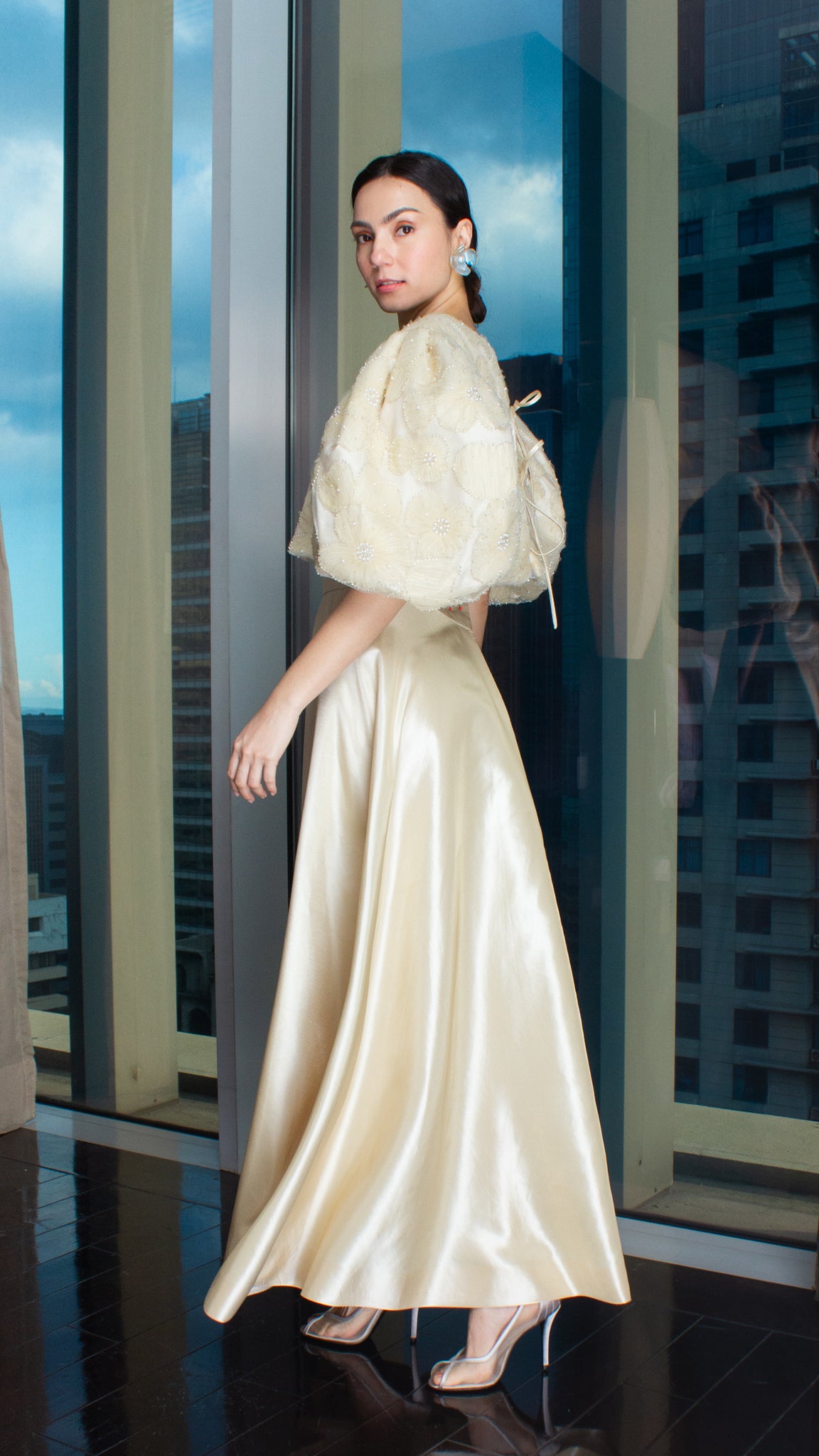 Light Gold Taffeta Floor Length Balloon Skirt