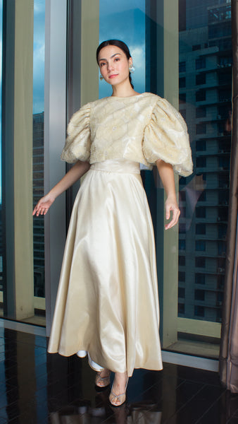 Light Gold Taffeta Floor Length Balloon Skirt