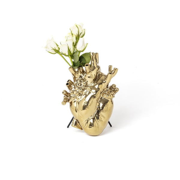 Seletti Love in Bloom Gold Porcelain Heart Vase