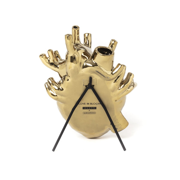 Seletti Love in Bloom Gold Porcelain Heart Vase