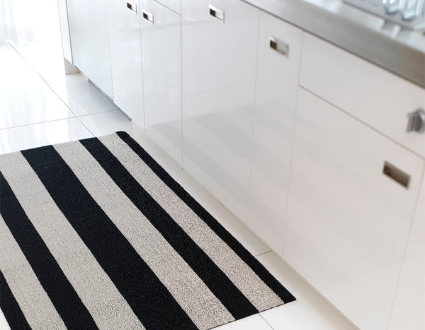 Chilewich Shag Bold Stripe Utility Mat Black/White
